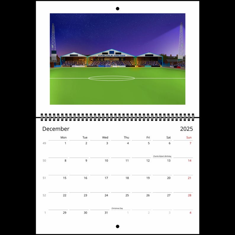 Carlisle United 2025 Calendar Carlisle 2025 Calendar Print by Rob 2025