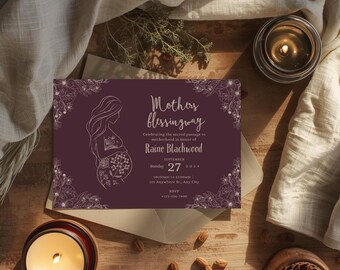 Floral Mutter Blessingway Einladung Vorlage, schwangere Frau Design (digitaler Download)