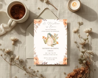 Blumen Mutters Segen Einladung, Baby-Dusche einladen Vorlage, Eine Mutter ist geboren Kreis (digitaler Download)