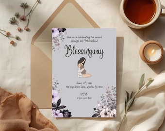 Lila Blumen Blessingway Einladung, spirituelle Baby Shower Vorlage (digitaler Download)
