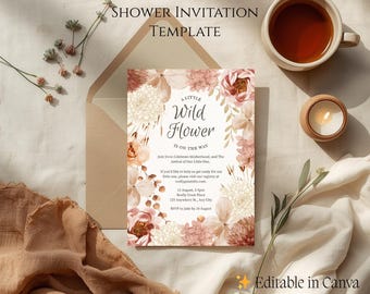 Boho Wildblumen Baby Shower Einladung Vorlage | Aquarell Blumen (Digitaler Download)