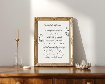 Mutterschaft Affirmationen Floral Art Print, motivierende Zitate (digitaler Download)