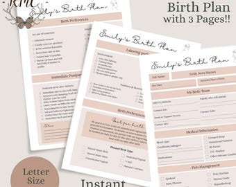 Bearbeitbare Geburtsplanvorlage: Anpassbares 3-Seiten Canva Design