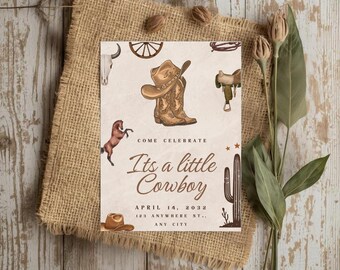 Cowboy-Babyparty-Einladung | Rustikale Western-Einladungsvorlage (Digitaler Download)