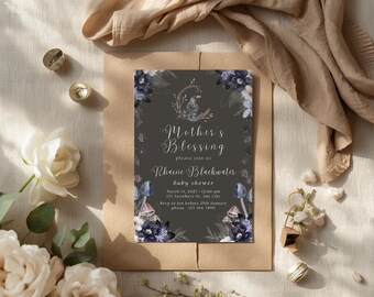 Witchy Raven Moon Mutters Segen Baby Shower Einladung Vorlage (Digitaler Download)
