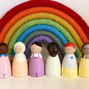 Diverse peg dolls, rainbow peg dolls, wooden peg dolls, multicultural, personalised, hand painted - nursery decor