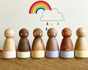 Rainbow diverse peg dolls - Montessori Waldorf inspired - open ended small world play