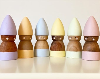 Rainbow diverse wooden gnome peg dolls - Montessori/ Waldorf inspired - small world play - open ended small world play