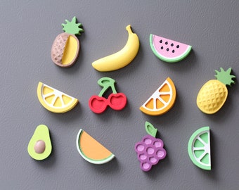 Fruit Magnets, Vegan Magnet, Banana Magnet, Pineapple Magnet, Avocado Magnet, Grape Magnet, Cherry Magnet, Lime Magnet, Set of 11