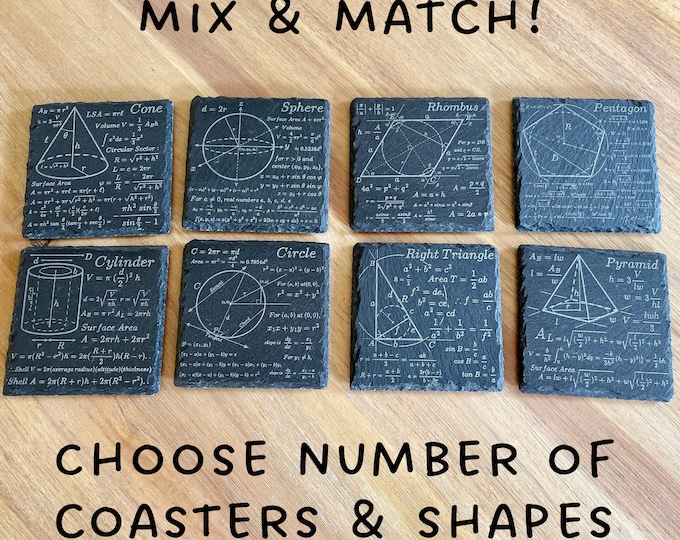 Funny Math Coasters, Algebra Teacher Gift, Mathematics Housewarming Set, Joke, Teach Geometry, Engineer, Nerdy, Mix-and-Match Slate Coaster