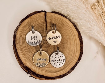 Mini Tags for Cats & Small Dogs | Circle, Customizable, Hand Stamped Metal Pet ID Tag