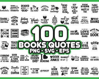 100 Livres lisant en disant citations SVG PNG Bundle - Téléchargement instantané