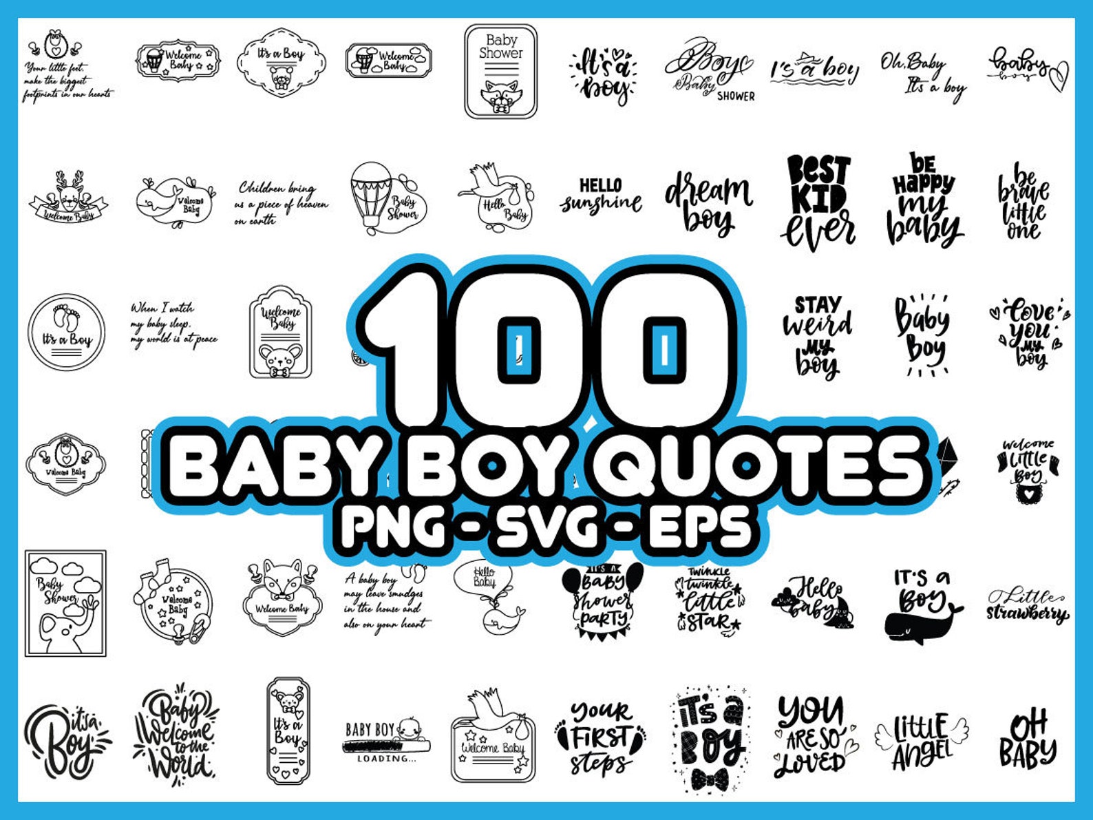 100 Baby Boy Quotes SVG Bundle, Baby Boy Svg, Baby Boy Svg Quotes, Baby