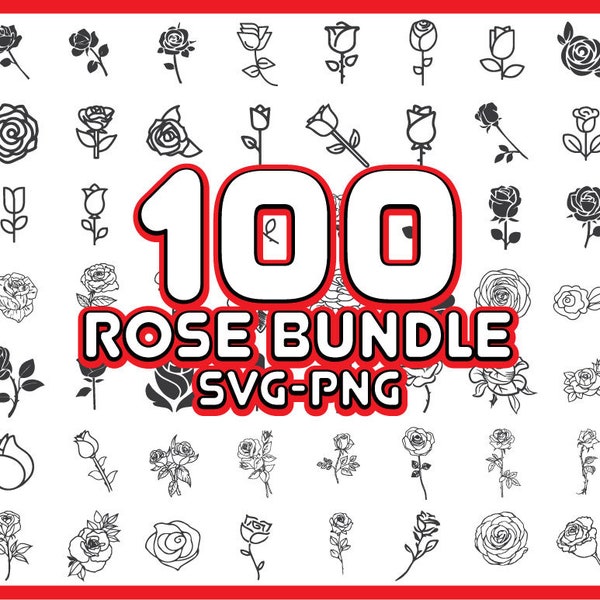 100 Rose SVG PNG Bundle - Téléchargement instantané