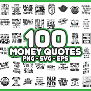 100 Geldcitaten SVG / PNG-bundel Direct downloaden afbeelding 1