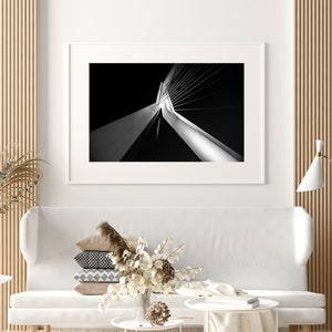 Digital download of Rotterdam Erasmus bridge photo - Erasmusbrug black and white - monochrome Wall Art