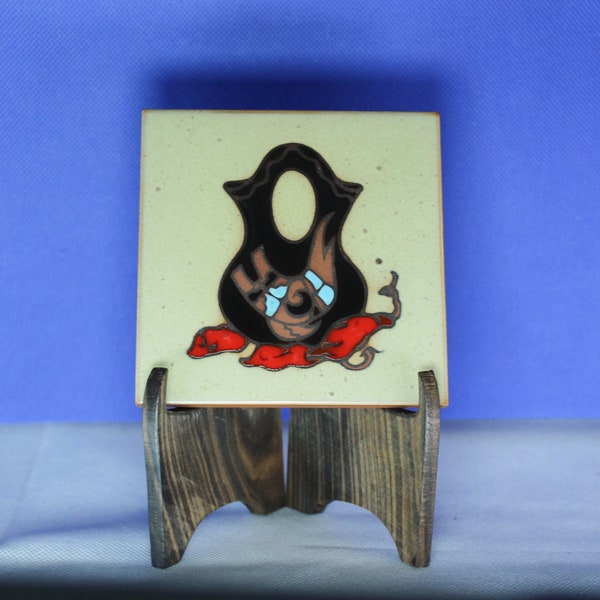 Vintage Art Tile Cleo Teissedre Trivet Coaster met afbeelding van een bruiloftsvaas