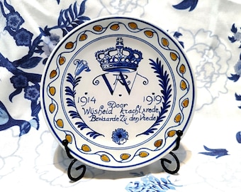 Plato conmemorativo antiguo original de 1919 de Royal Delft (De Porceleyne Fles)