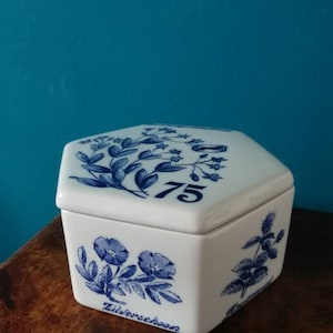 Vintage Delft Blue Sechseckiger Trinket Topf und Deckel