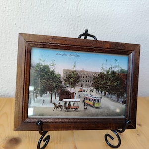 Postal antigua enmarcada que representa la Beursplein de Róterdam