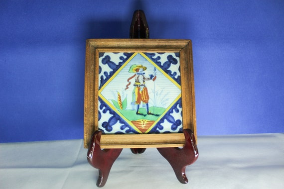 Vintage Framed Royal Tichelaar Makkum Polychrome Tile With Soldier
