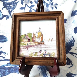 Vintage Gerahmte Handgemalte Polychrome Fliese von Westraven Utrechter