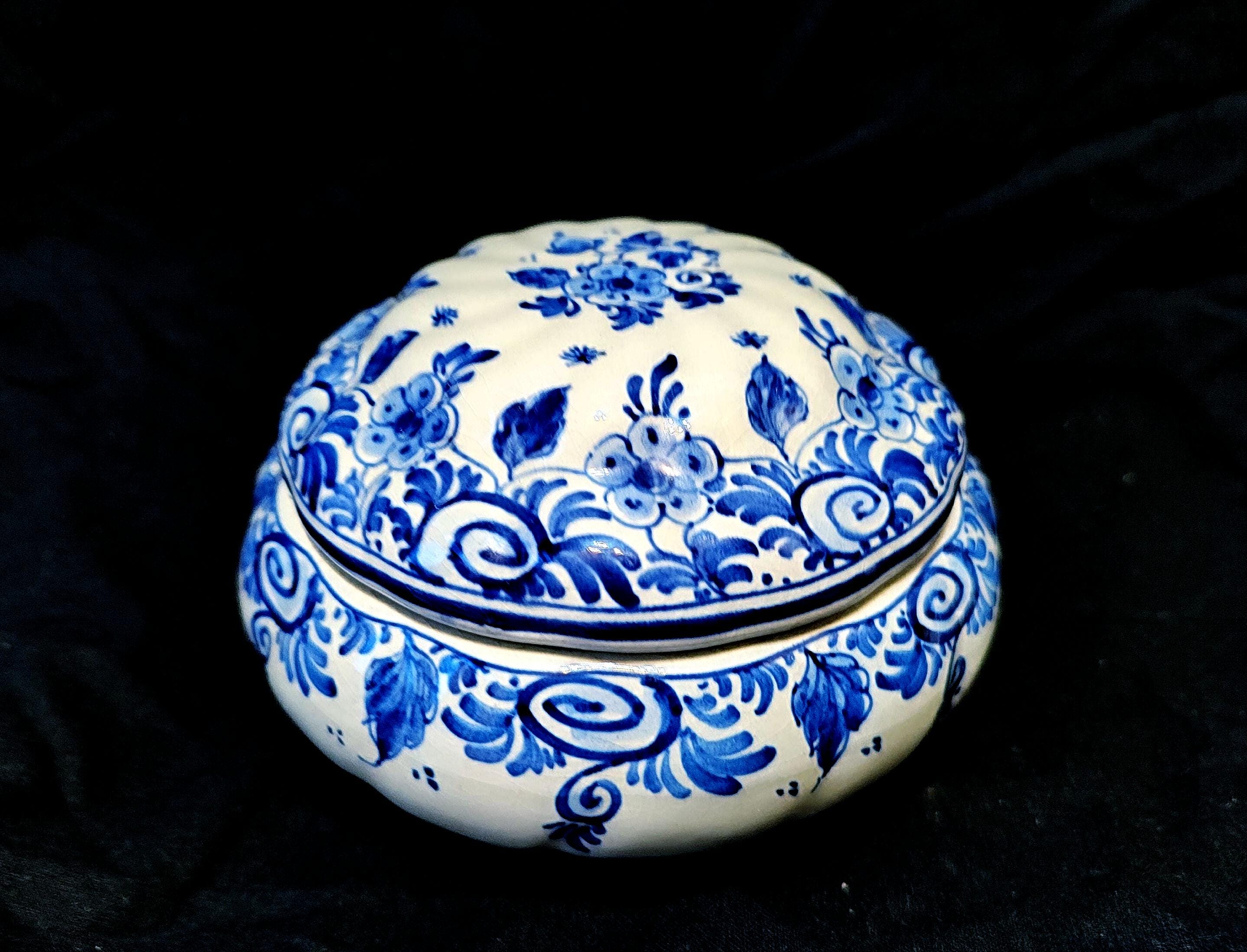 Vintage Royal Delft Trinket Dish, Hand-painted Floral Bonbonniere
