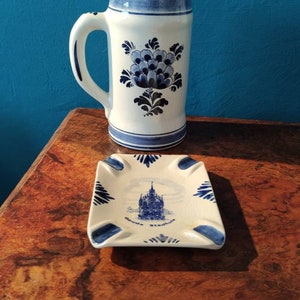 Vintage Royal Delft Blue Tankard (Beer Mug) and Ashtray Set