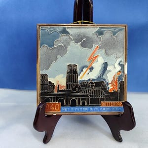 Beautiful Collectible Rotterdam Tile from 1940 stating &quot;the storm shall pass&quot; made by Westraven Utrecht