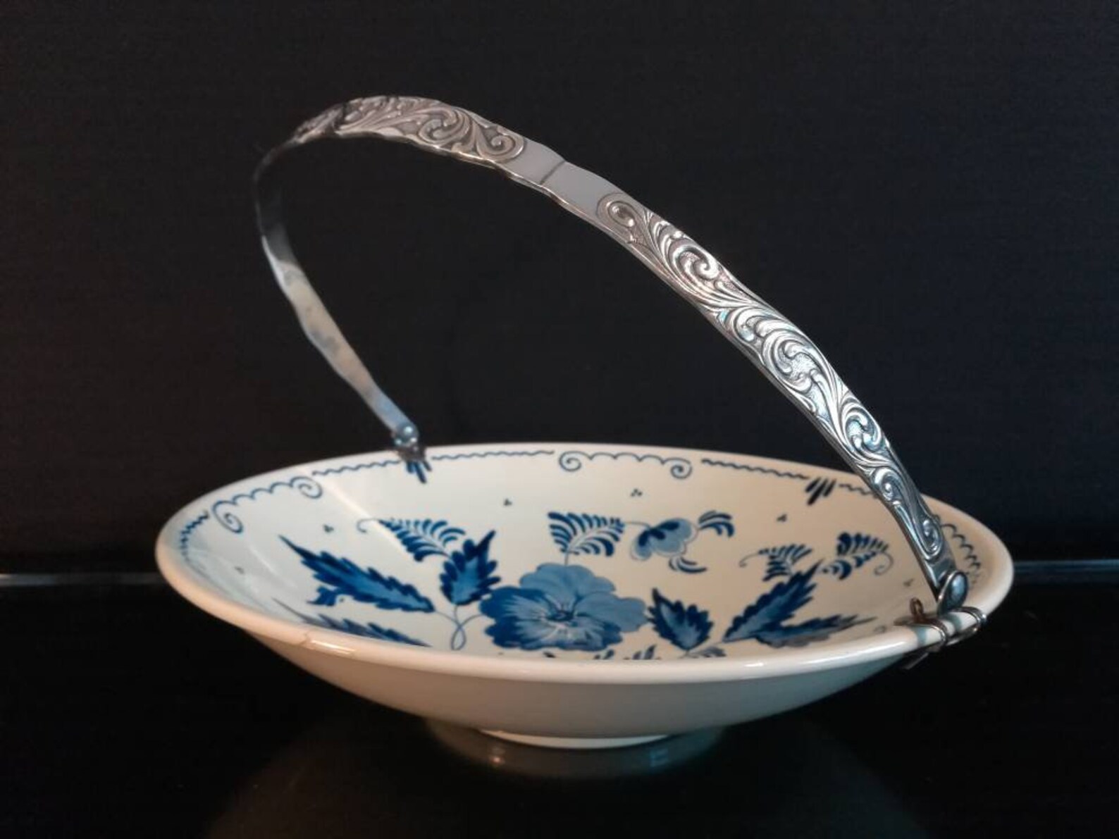 Vintage Delft Blue Sweets Bowl With Silver Handle Etsy