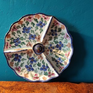 Vintage Hand painted serving platter with handle
