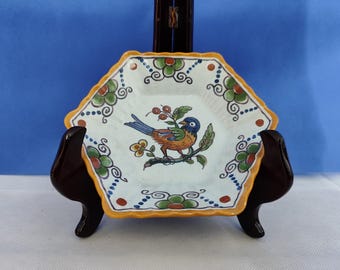 Vintage Altena Workum Plate: Hand-Painted Bird & Floral Delft Decor