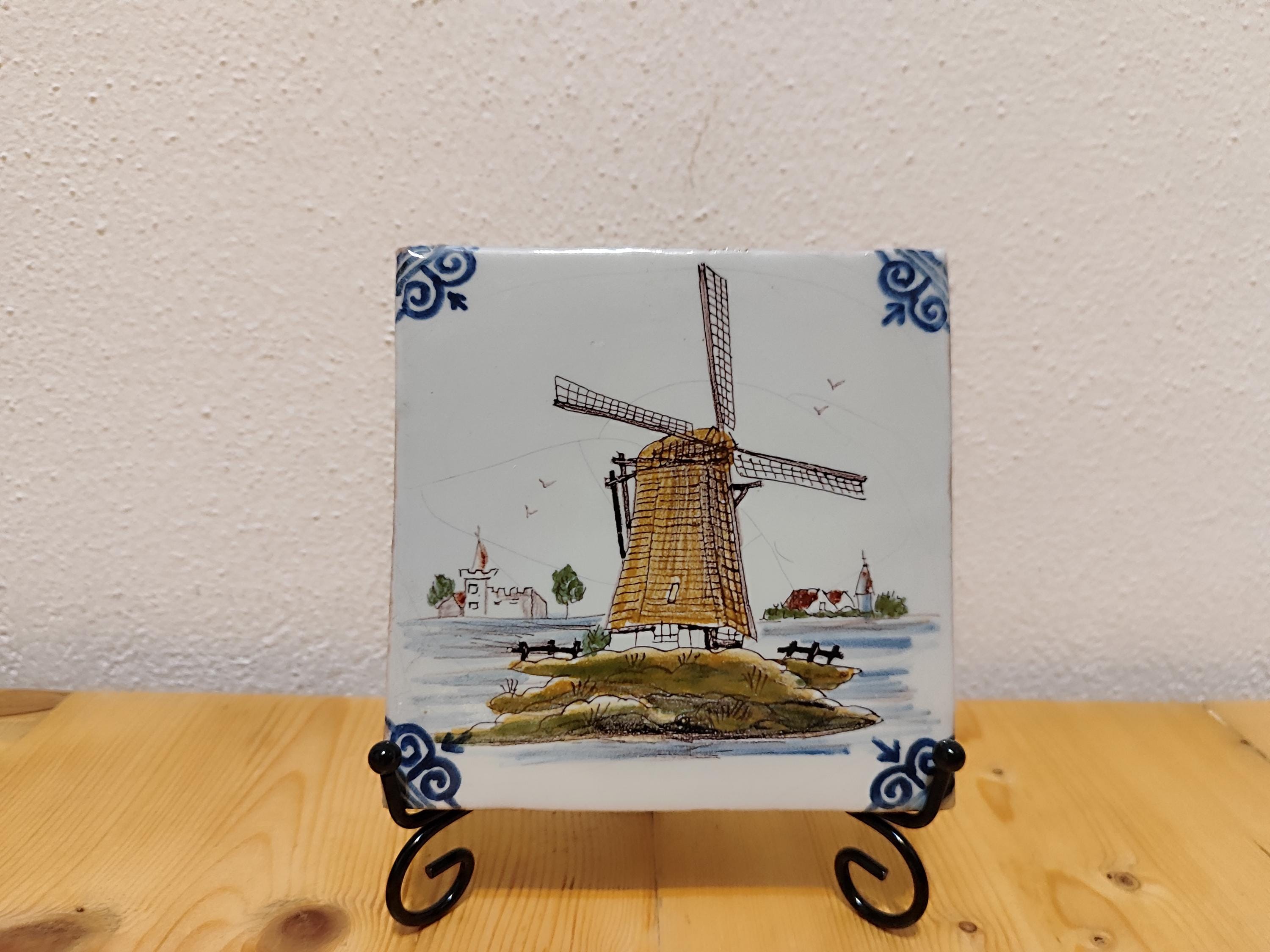 風車とオランダの風景を描いたヴィンテージのマッカム ティヒラール多