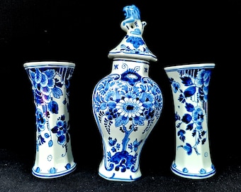 Vintage "The Original Blue" Royal Delft Blue Cabinet Set by De Porceleyne Fles