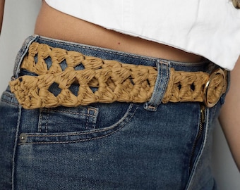 Tailleriem van stro van raffia, gehaakte riem voor vrouwen, handgemaakte natuurlijke riem, riem van stro