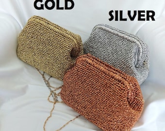 Copper Raffia Clutch, Shimmering Evening Bag, Bachelorette Party Gift