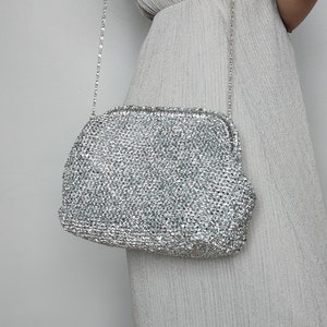 Silver Wedding Bag, Silver Clutch Evening Bag, Silver Bachelorette Party Bag, Wedding bag for guests, Evening bag clutch