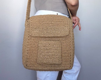 Stro Raffia Messenger Bag voor heren, Raffia schoudertas voor dames, laptoptas, Raffia tas