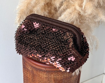 Copper Sequin Clutch Bag, Sequinned Evening Bag