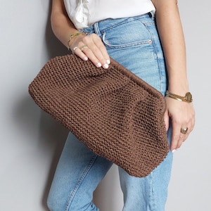 Dark Brown Straw Pouch Bag, Dark Brown Raffia Bag, Dark Brown Raffia Clutch Bag