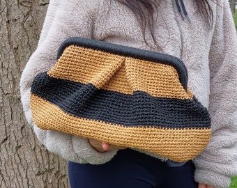 Gestreepte tas, gestreepte stro zomerbuideltas, gestreepte clutch tas voor dames, gestreepte stro raffia tas