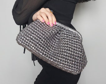 Silver Clutch Bag For Women, Nickel Purse Clutch, Wedding bag for guests, Evening bag clutch