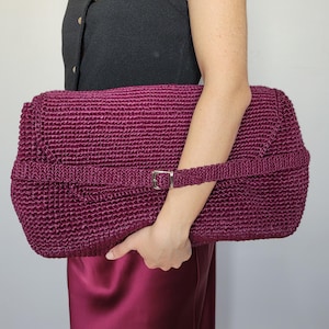 Weinrote Stroh Sommer Tasche, Weinrote Designer Tasche, Stroh Raffia Tasche, Raffia Häkeltasche