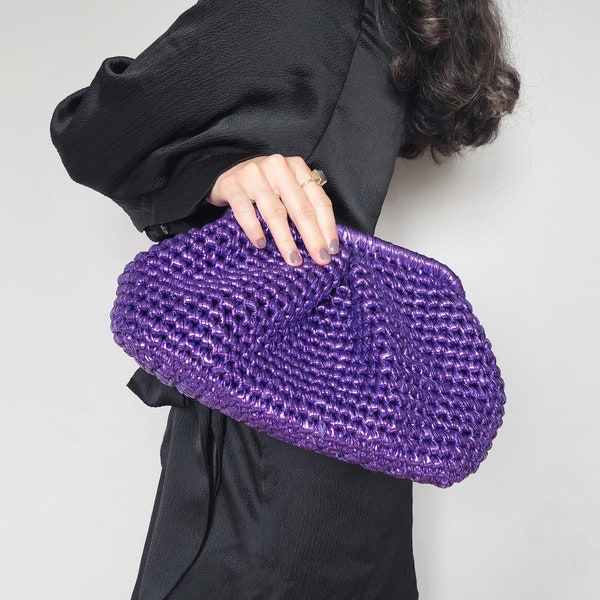 PURPLE Wedding Bag, Modern Purple Metallic Handmade Clutch Bag For Women, Wedding bag for guests, Evening bag clutch