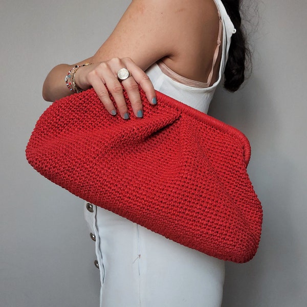 Red Raffia Bag, Red Straw Bag, Red Cloud Bag