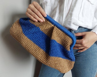 Bolso tejido despojado, bolso de verano de paja natural, bolso clutch despojado para mujer, bolso de rafia de paja despojado