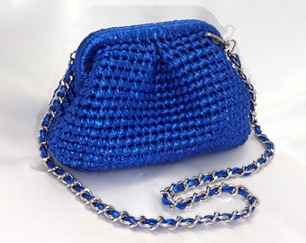 Royal Blue Handbag for Woman, Sax Blue Evening Bag, Blue Clutch Bag, Blue Wedding Guest Bag, Blue Woven Bag