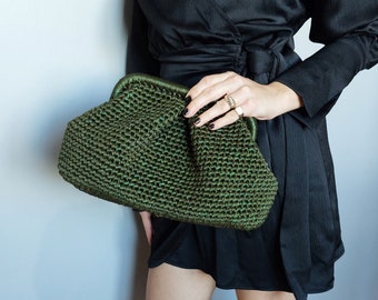 Khaki Green Wedding Clutch Bag, Green Winter Evening Clutch Purse, Green Evening Shoulder Bag, Green Wedding Bag, Green Evening Bag