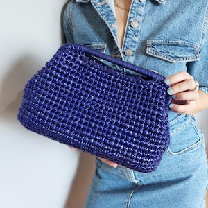 Royal Blue Wedding Bag for Woman, Navy Blue Evening Bag, Blue Wedding Guest Bag, Blue Clutch Bag, Blue Woven Bag