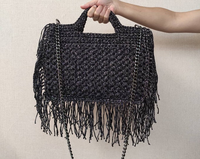 BOHO Fringe Bag Fringe Crochet Bag Festival Bag Halfmoon Etsy